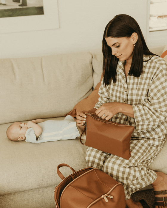 Nappy Changing Pouch - Chestnut Brown Vegan Leather