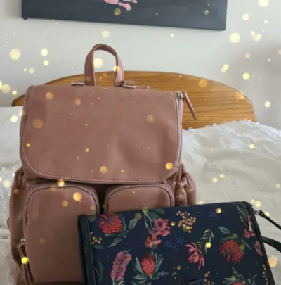 oioi dusty rose nappy backpack and botanical clutch review