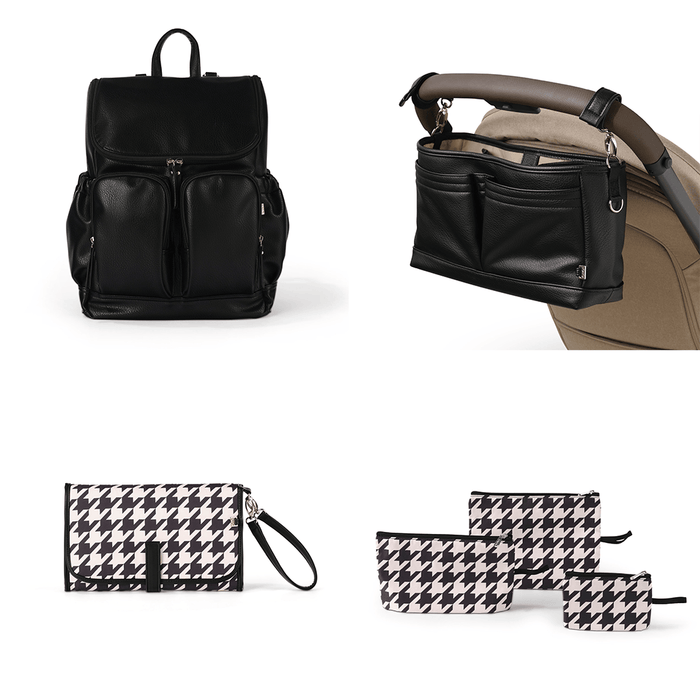 First Time Parent Nappy Bag Bundle - Black Dimple & Houndstooth