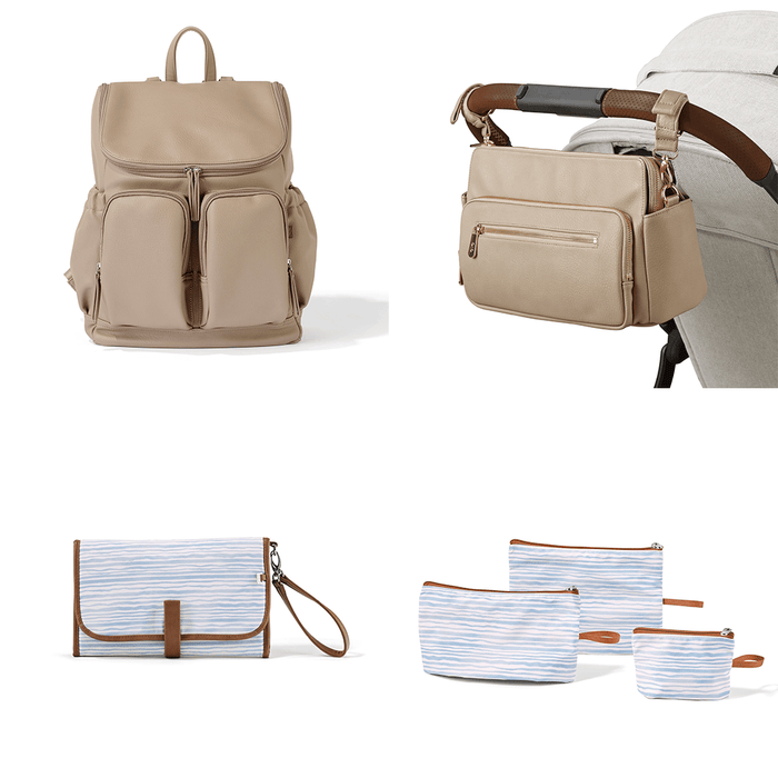 First Time Parent Nappy Bag Bundle - Oat & Blue Stripe