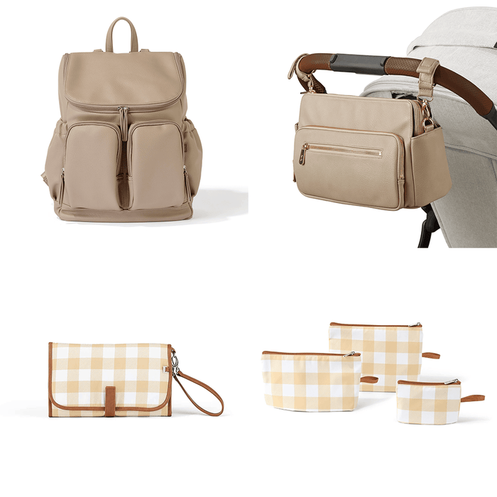 First Time Parent Nappy Bag Bundle - Oat & Beige Gingham