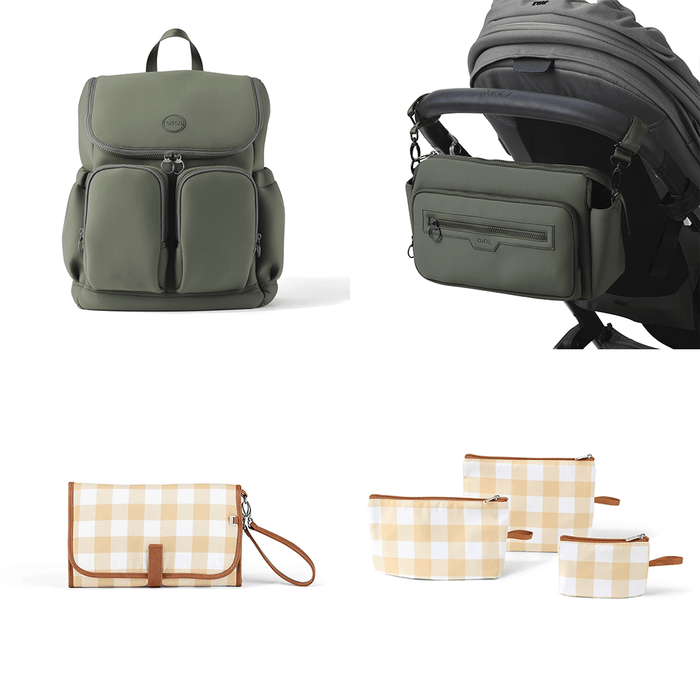 First Time Parent Nappy Bag Bundle - Sage & Beige Gingham