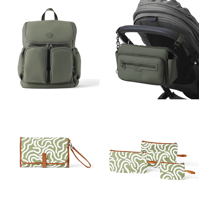 First Time Parent Nappy Bag Bundle -  Sage & Green Squiggle