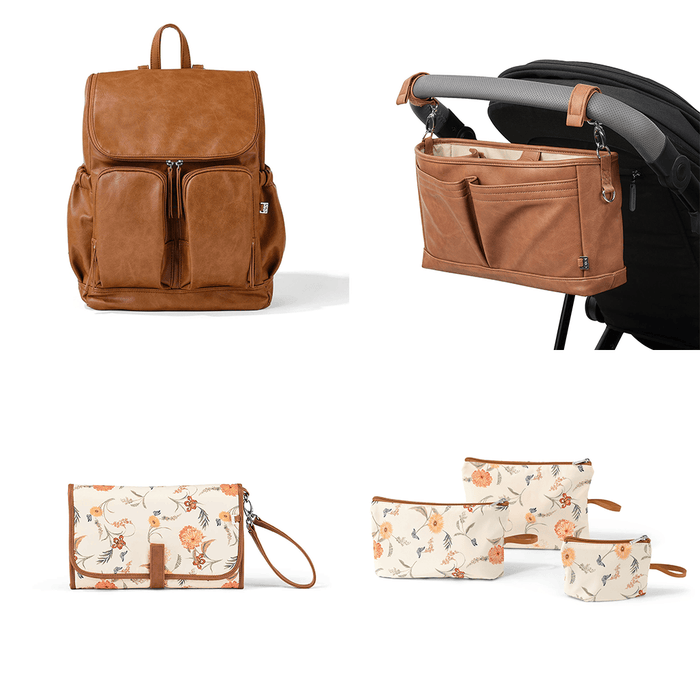 First Time Parent Nappy Bag Bundle - Tan & Wildflower