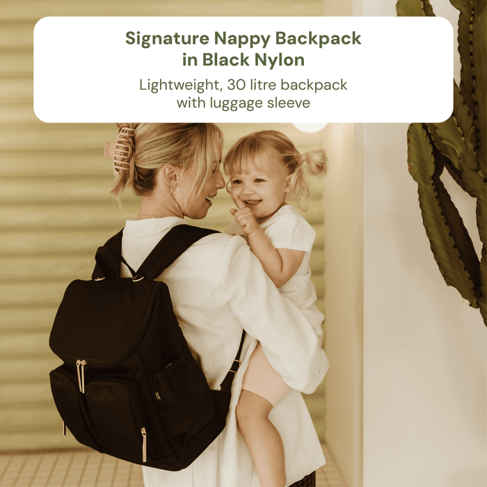 First Time Parent Nappy Bag Bundle - Black Nylon & Houndstooth