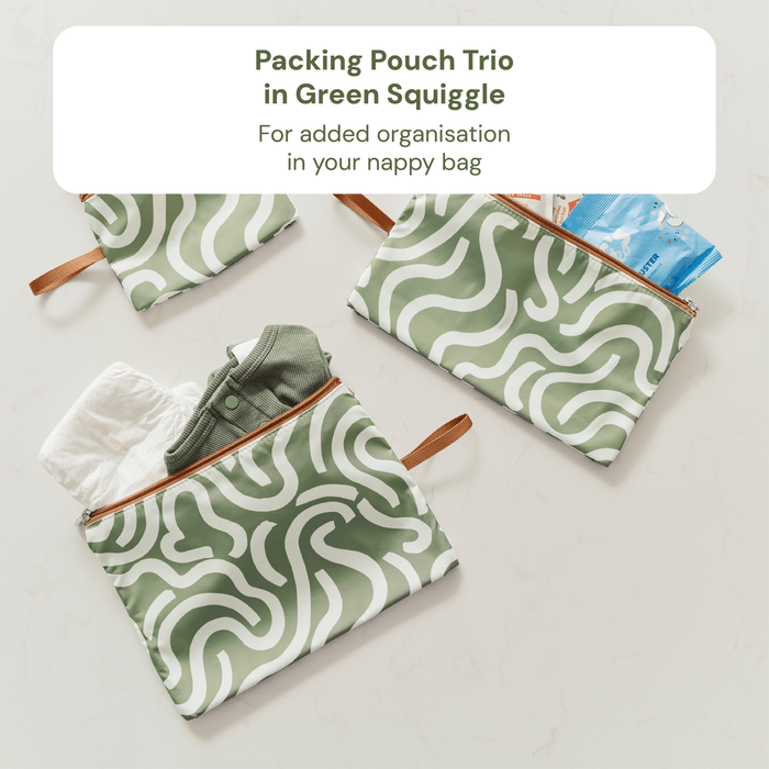 First Time Parent Nappy Bag Bundle -  Sage & Green Squiggle (PRE-ORDER FOR MAY DELIVERY)