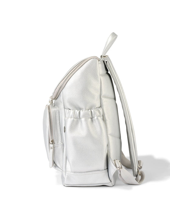 Signature Nappy Backpack - Metallic Silver Dimple Vegan Leather