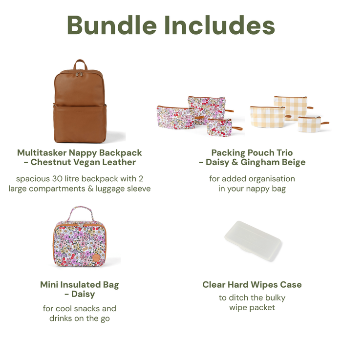 Baby & Toddler Nappy Bag Bundle – Chestnut, Daisy & Gingham