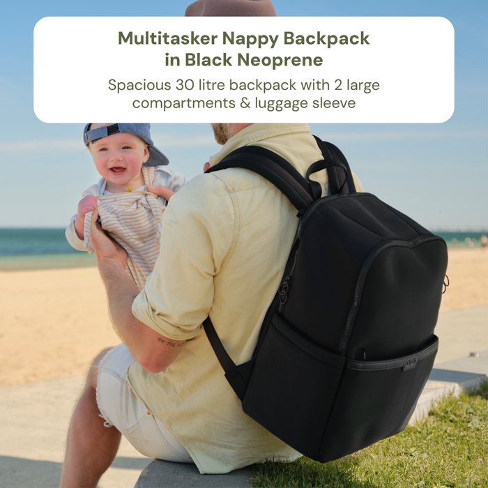 Baby & Toddler Nappy Bag Bundle – Black Neoprene, Green Squiggle & Gingham