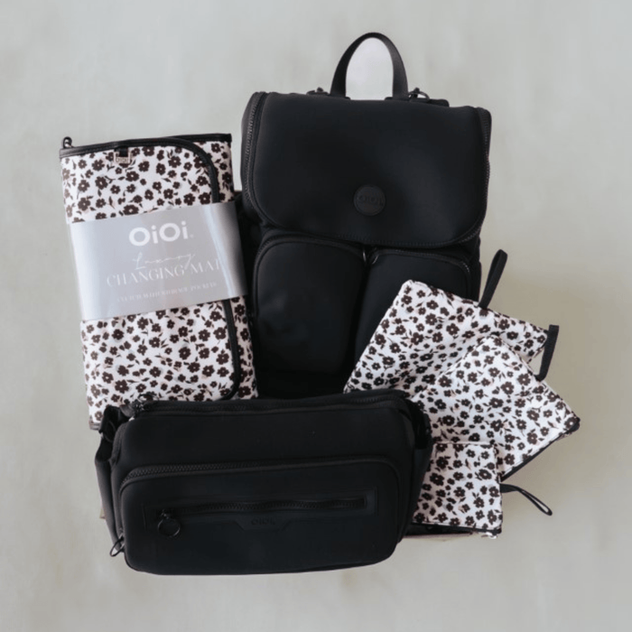 First Time Parent Nappy Bag Bundle - Black Neoprene & Ditsy Floral