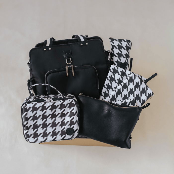 Triple Tote Baby Bag Bundle – Black & Houndstooth