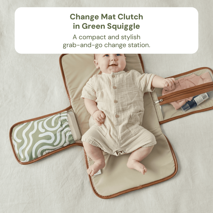 Multitasker Baby Bag Bundle - Chestnut & Green Squiggle