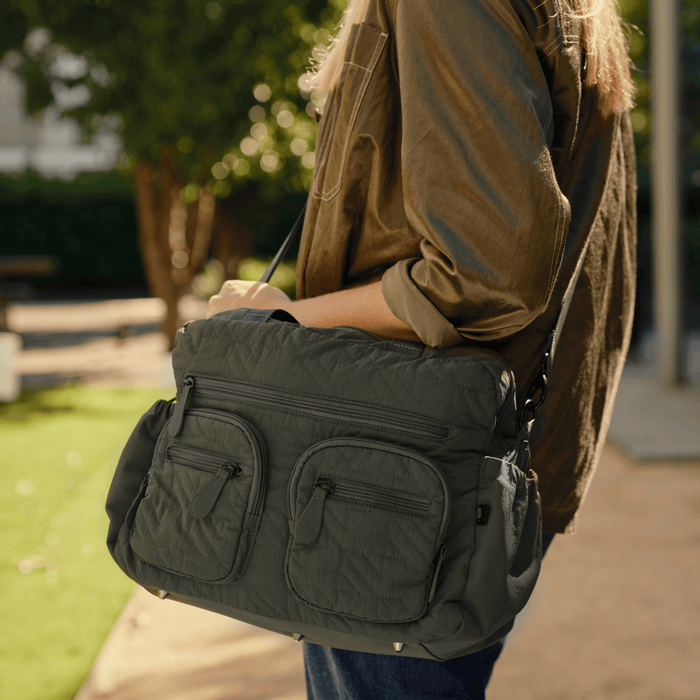 Carry All Nappy Bag - Olive Houndstooth Quilt