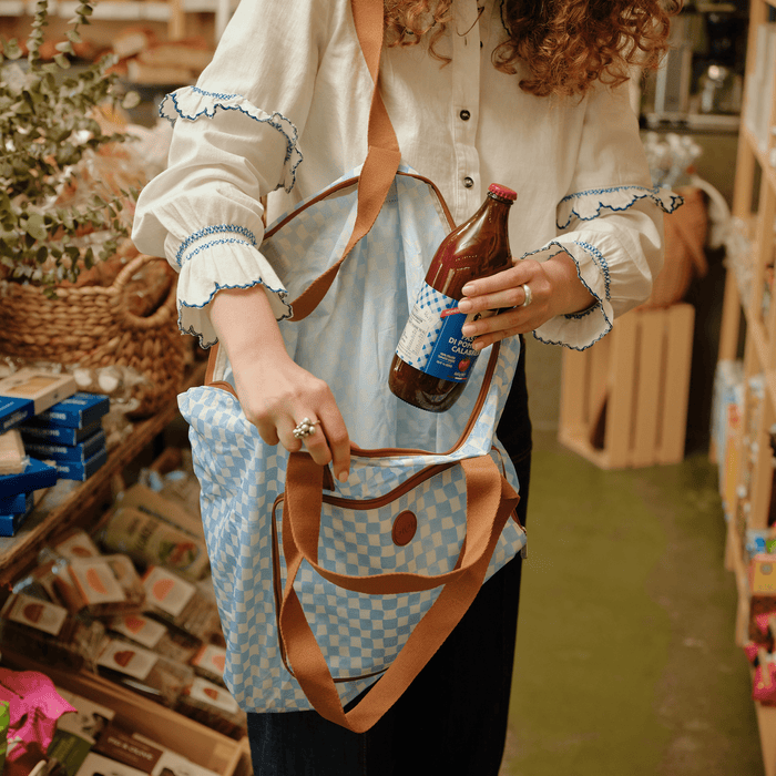 Fold-Up Tote -  Blue Check