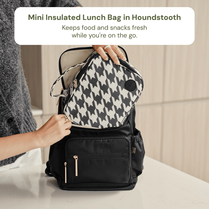 Nappy Bag Organisation Kit – Houndstooth & Black Vegan Leather