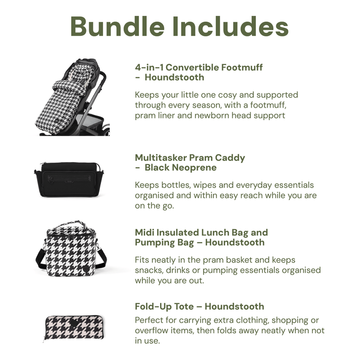 Pram Makeover Bundle – Black Neoprene & Houndstooth