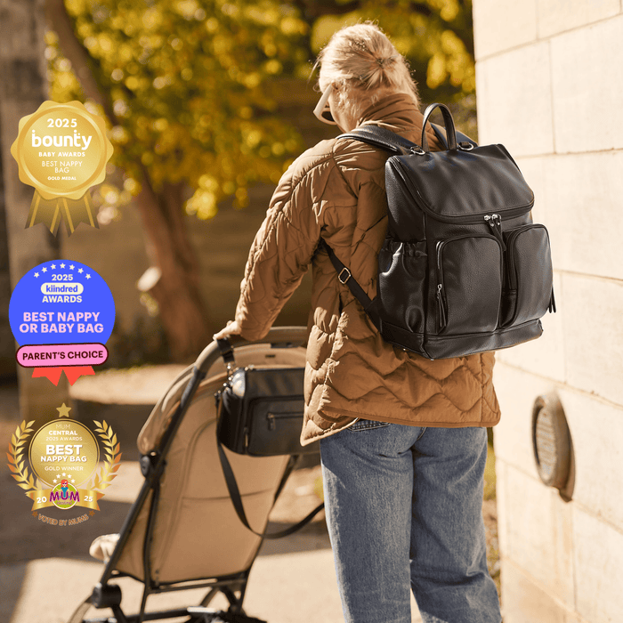 Signature Nappy Backpack - Black Dimple Vegan Leather