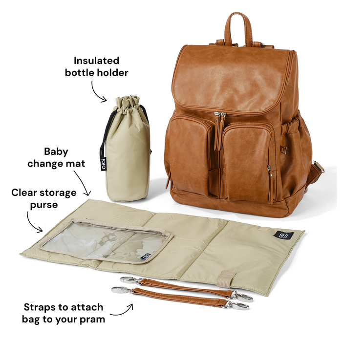 Signature Nappy Backpack - Tan Vegan Leather