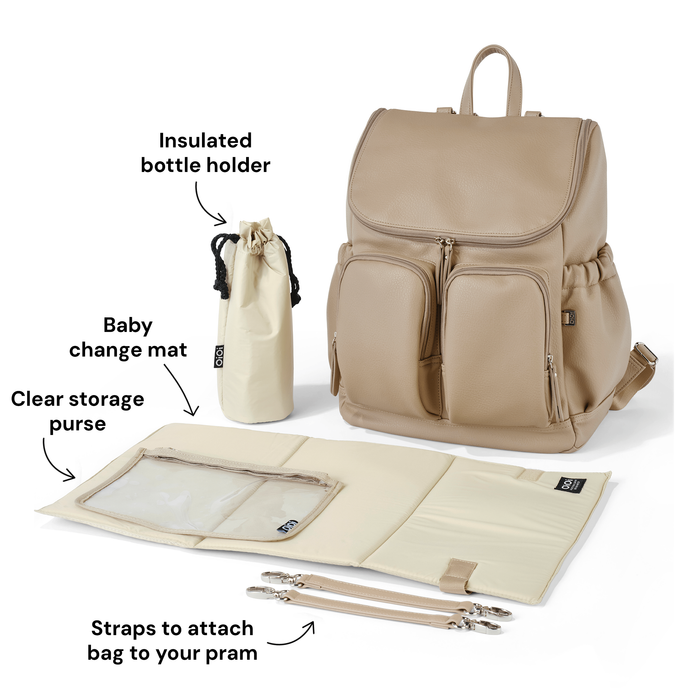 Signature Nappy Backpack - Oat Vegan Leather