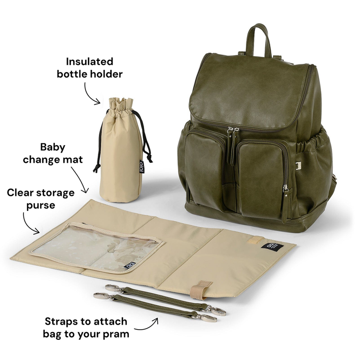 Signature Nappy Backpack - Olive Vegan Leather