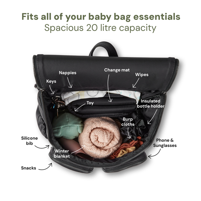 Signature Nappy Backpack - Jet Black Genuine Leather