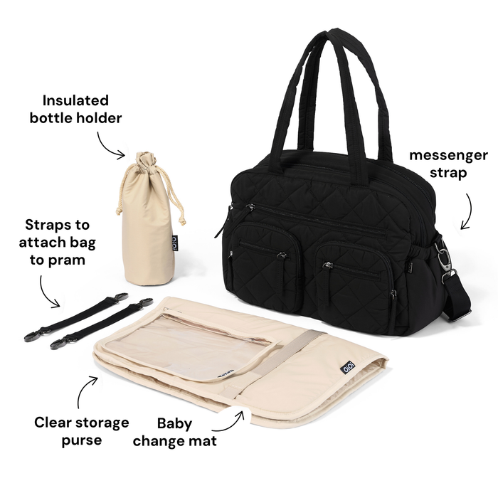Carry All Nappy Bag - Puffy Black Quilt