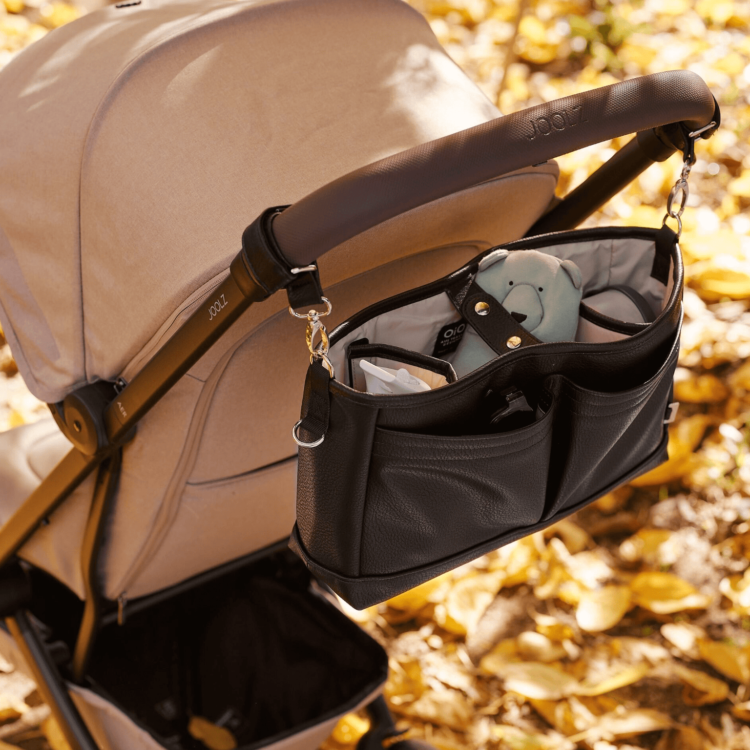 Oioi Faux Leather Stroller Organiser/Pram Caddy - Tan