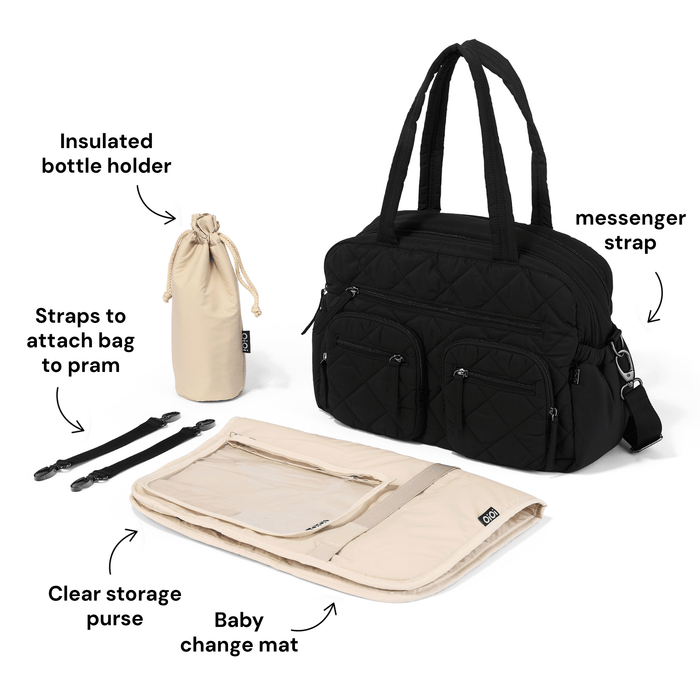 Carry All Nappy Bag - Puffy Black Quilt