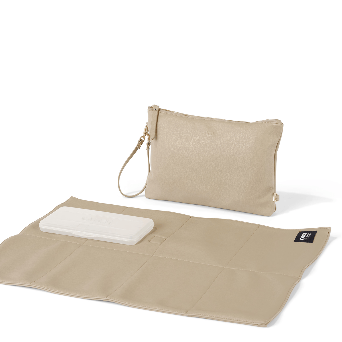 Faux Leather Nappy Changing Pouch - Oat — OiOi