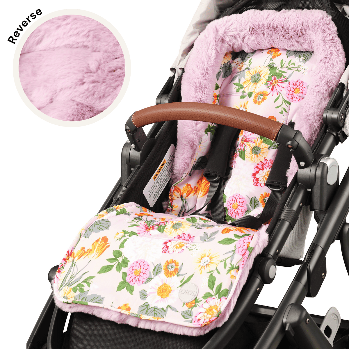 Reversible Pram Liner Garden Party/Faux Fur Winter Seat Pad