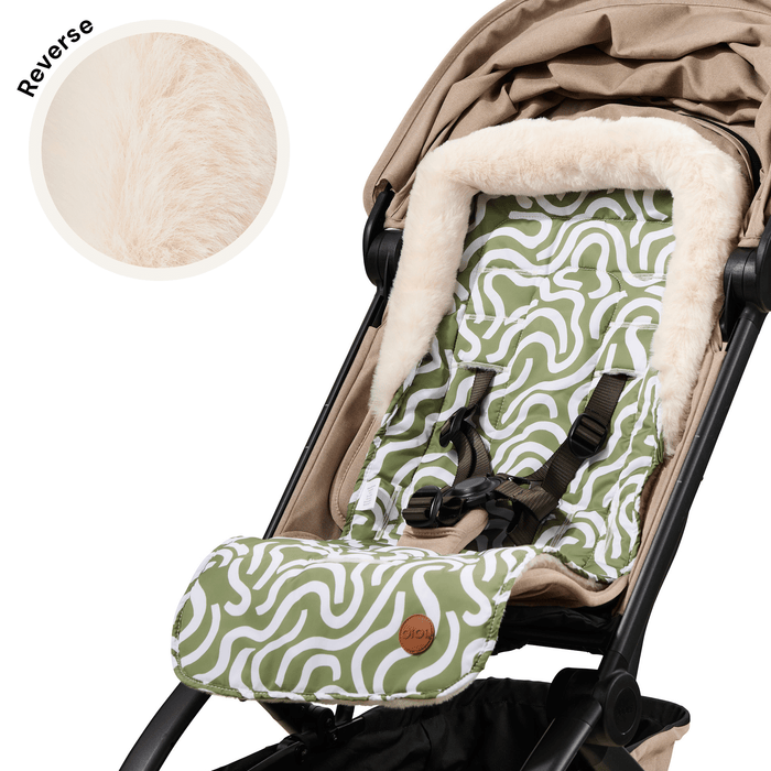 Cozy Fleece Pram Liner in Green Squiggle OiOi Stroller Seat Liner
