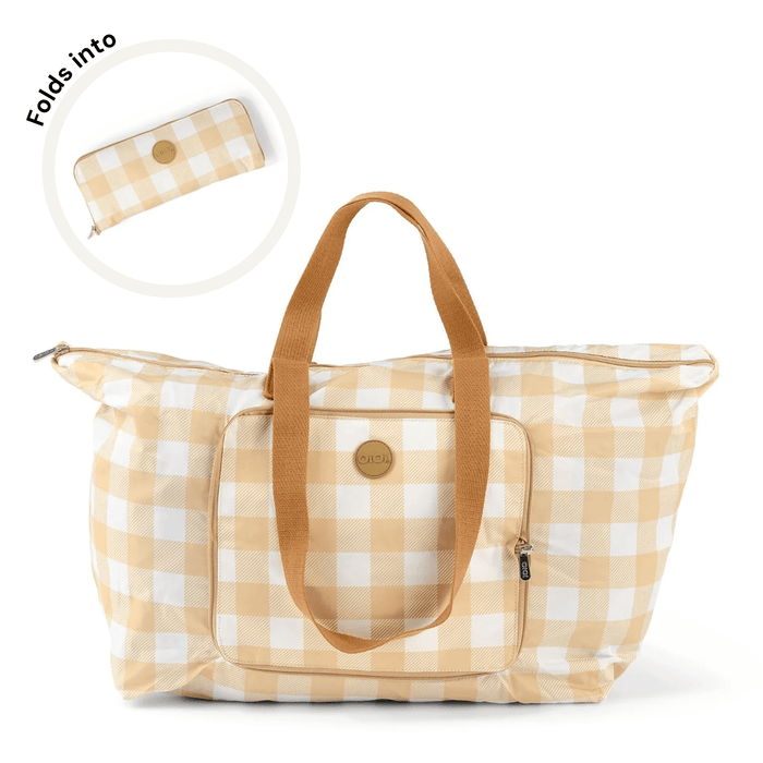 Fold-Up Tote - Beige Gingham