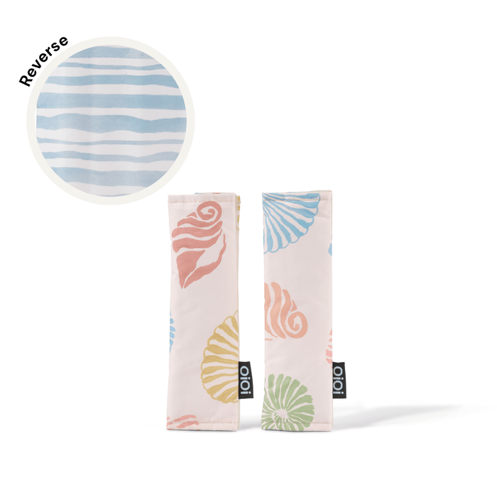 Reversible Pram Harness Cover Set - Seashells/Stripe (PRE-ORDER FOR FEBRUARY DELIVERY)