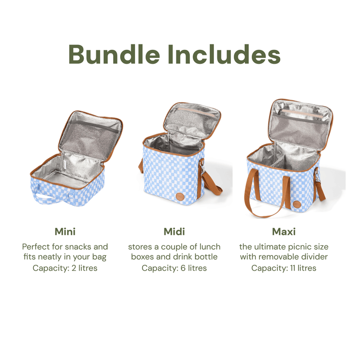 Insulated Lunch Bag Bundle - Blue Check