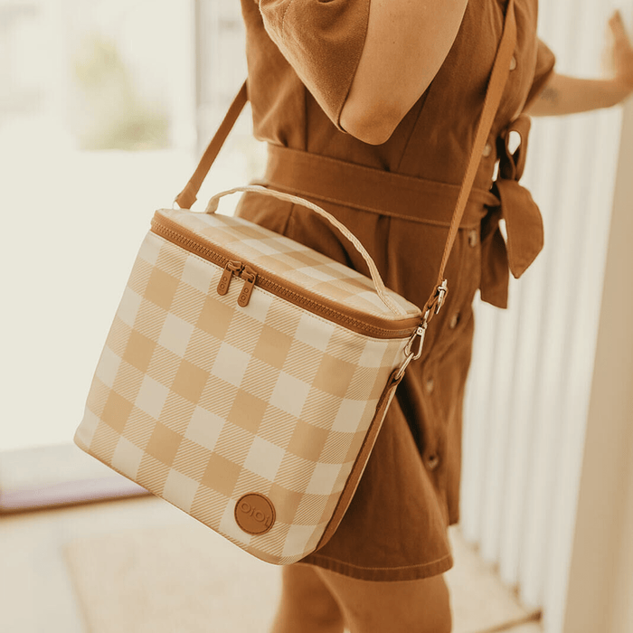 Midi Insulated Lunch Bag - Beige Gingham