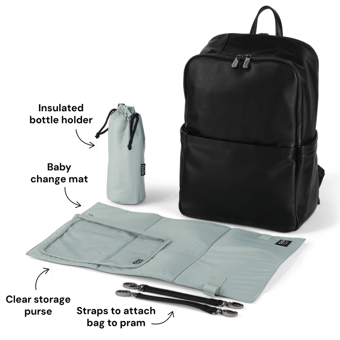 Multitasker Nappy Backpack - Black Vegan Leather