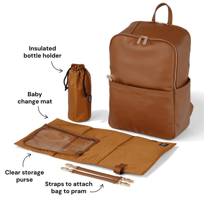 Multitasker Nappy Backpack - Chestnut Brown Vegan Leather