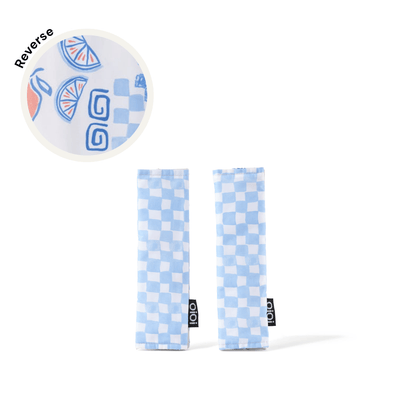Reversible Pram Harness Cover Set - Blue Check/Mediterranean (PRE-ORDER FOR SEPTEMBER DELIVERY)