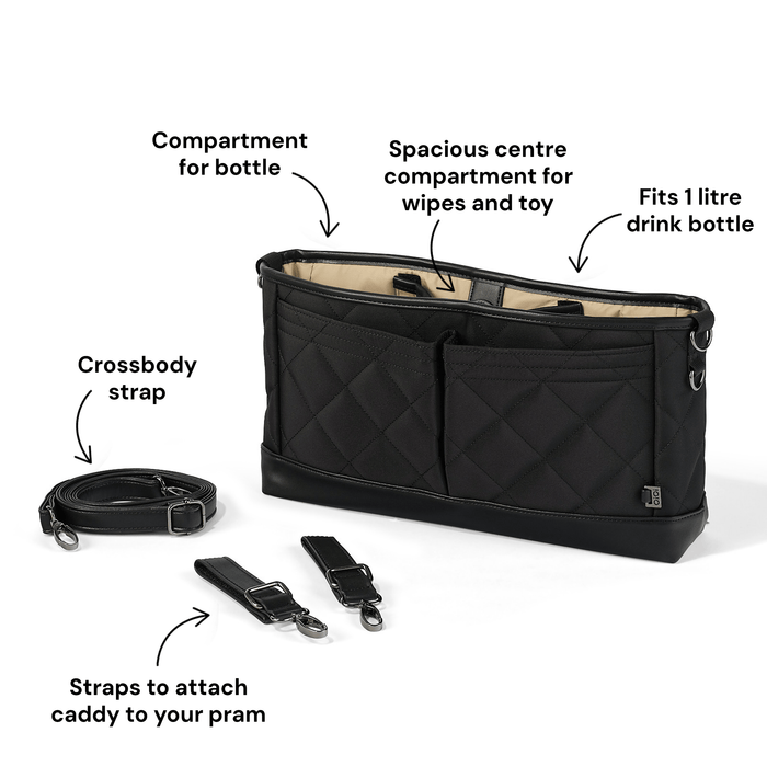 Signature Pram Caddy - Black Diamond Quilt Nylon