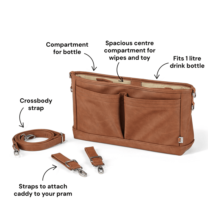 Signature Pram Caddy - Tan Vegan Leather