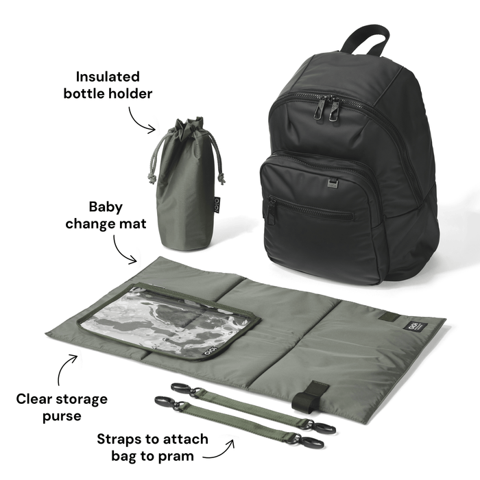 Traveller Nappy Backpack - Black Weatherproof