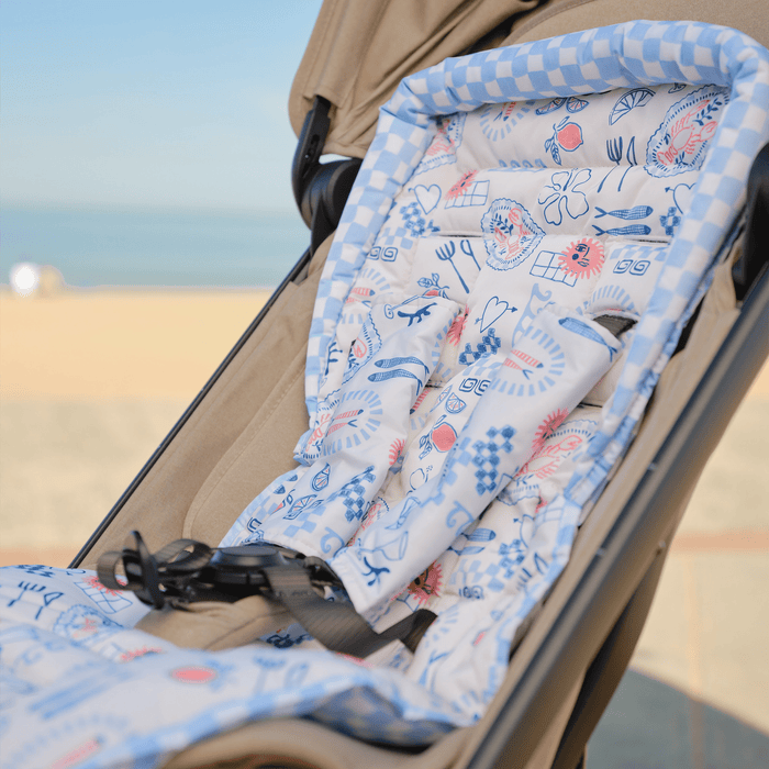 Reversible pram liner - Mediterranean/Blue Check