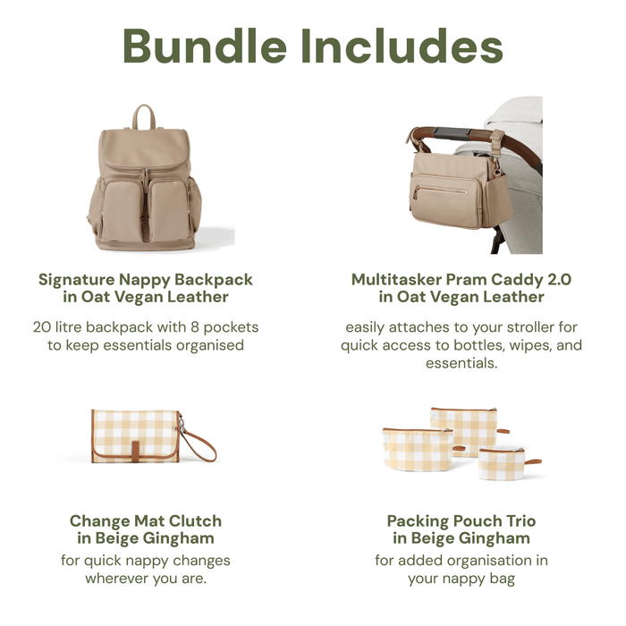 First Time Parent Nappy Bag Bundle - Oat & Beige Gingham