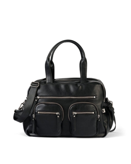 Front of the OiOi Faux Leather Carry All Nappy Bag in Black